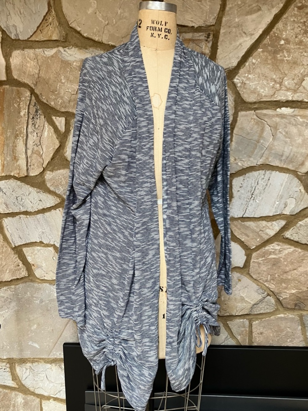 Simple Brand by Suzanne Betro Navy Marled Open-Front Cardigan with Side Ruching